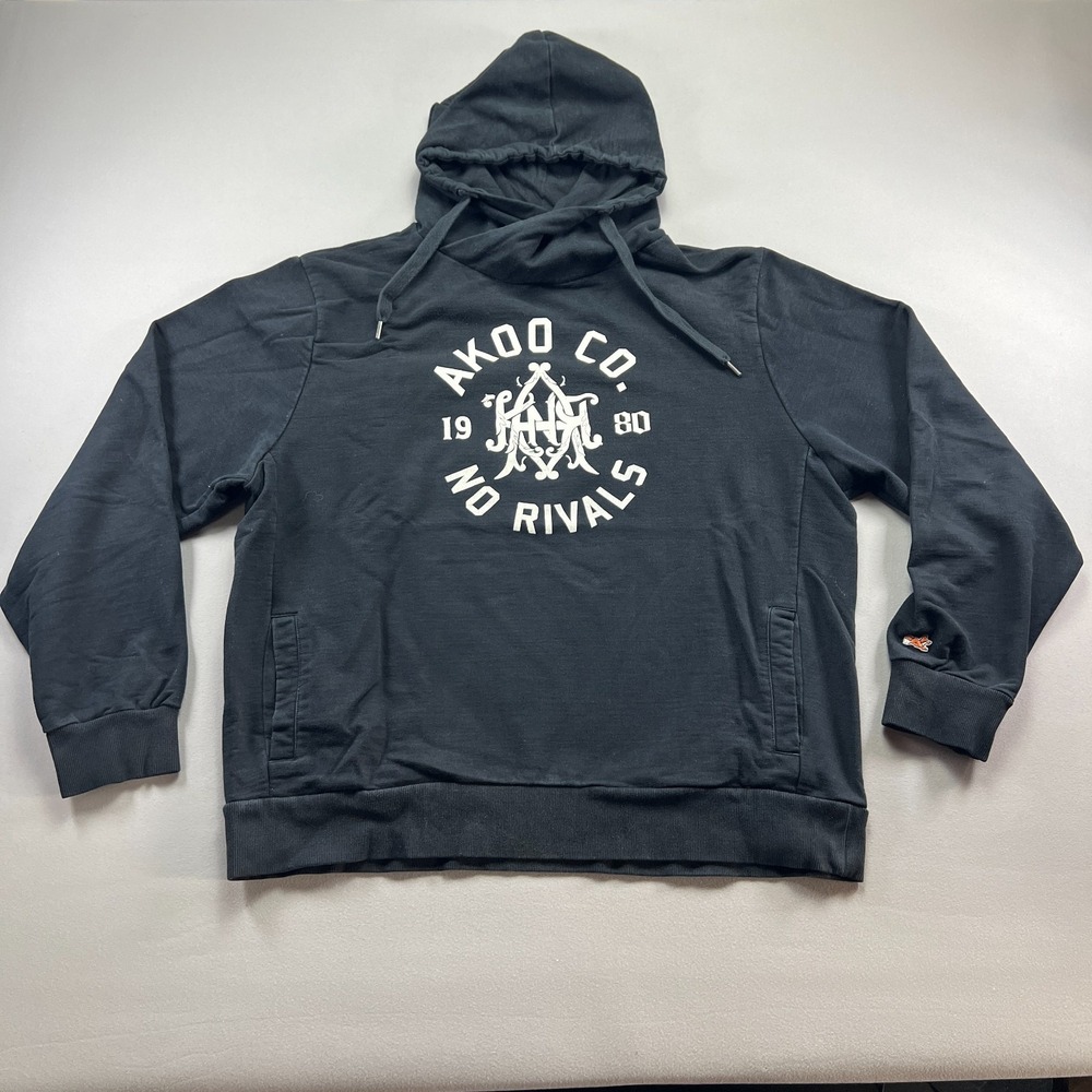 AKOO No Rivals Hoodie Mens 3XL Black Faded Graphic Fleece Lined Cotton Pullover